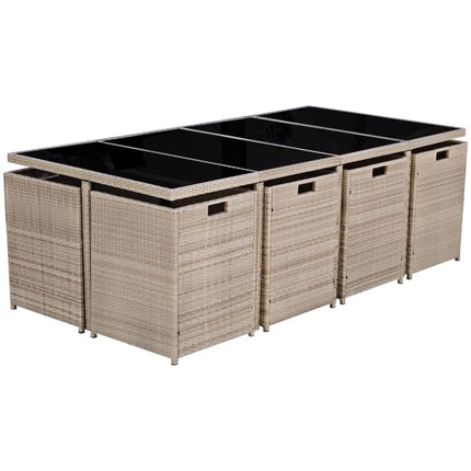 13 Piece Patio Dining Set with Cushions Poly Rattan Beige
