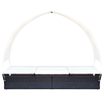 Double Sun Lounger with Canopy Poly Rattan Black