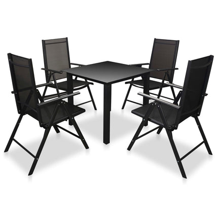 5 Piece Patio Dining Set with Folding Chairs Aluminum Black