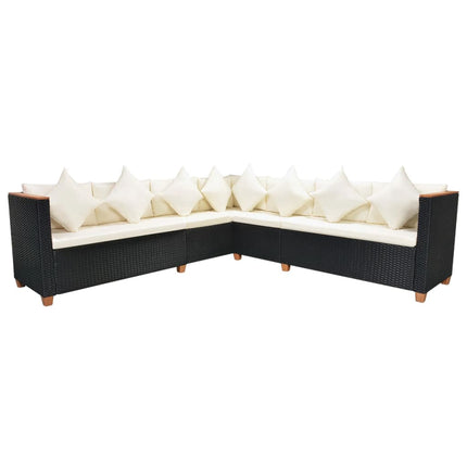 6 Piece Patio Lounge Set with Cushions Poly Rattan Black