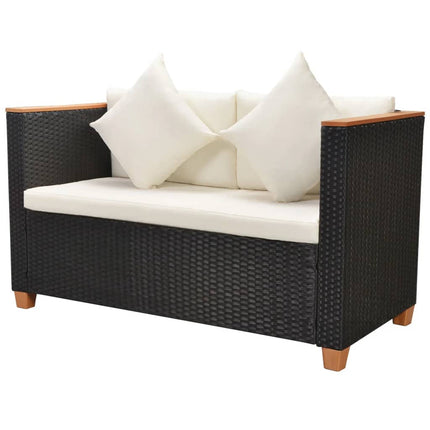 6 Piece Patio Lounge Set with Cushions Poly Rattan Black