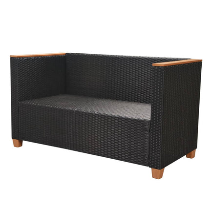 6 Piece Patio Lounge Set with Cushions Poly Rattan Black