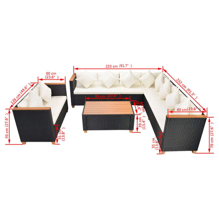 6 Piece Patio Lounge Set with Cushions Poly Rattan Black
