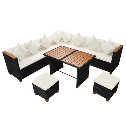 7 Piece Patio Lounge Set with Cushions Poly Rattan Black