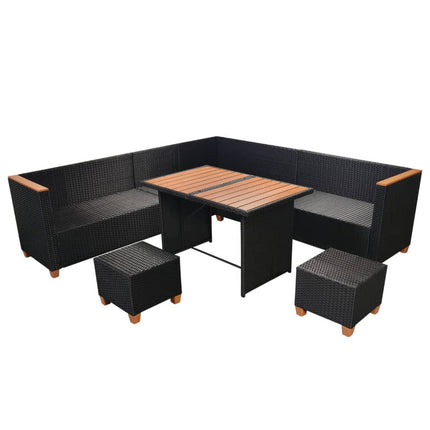 7 Piece Patio Lounge Set with Cushions Poly Rattan Black