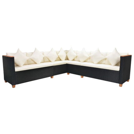 7 Piece Patio Lounge Set with Cushions Poly Rattan Black