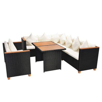5 Piece Patio Lounge Set with Cushions Poly Rattan Black