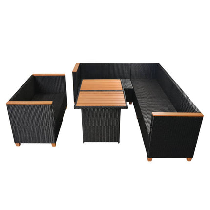 5 Piece Patio Lounge Set with Cushions Poly Rattan Black