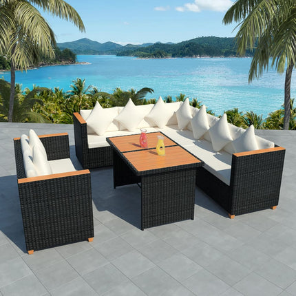 5 Piece Patio Lounge Set with Cushions Poly Rattan Black