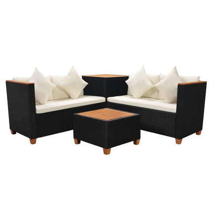 4 Piece Patio Lounge Set with Cushions Poly Rattan Black