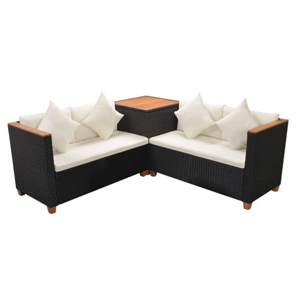 4 Piece Patio Lounge Set with Cushions Poly Rattan Black