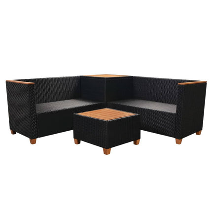 4 Piece Patio Lounge Set with Cushions Poly Rattan Black