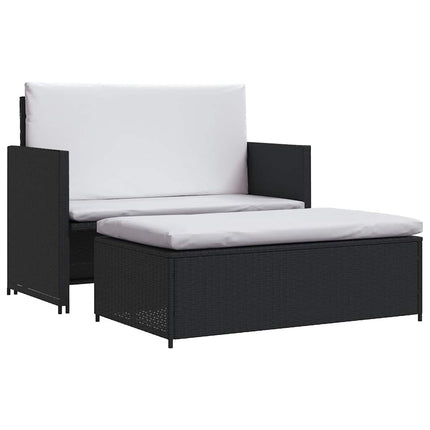 2 Piece Patio Lounge Set with Cushions Poly Rattan Black