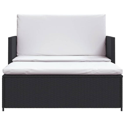 2 Piece Patio Lounge Set with Cushions Poly Rattan Black