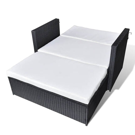 2 Piece Patio Lounge Set with Cushions Poly Rattan Black