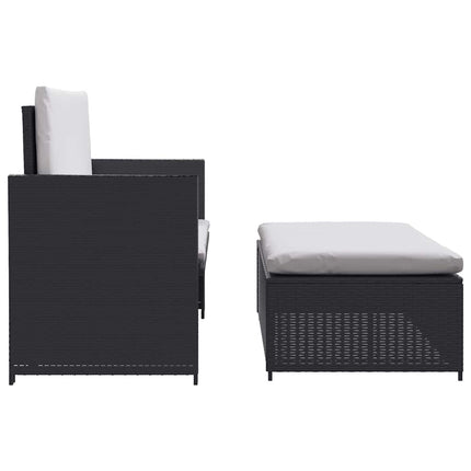 2 Piece Patio Lounge Set with Cushions Poly Rattan Black