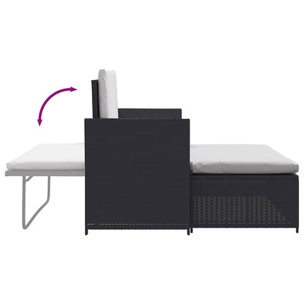 2 Piece Patio Lounge Set with Cushions Poly Rattan Black
