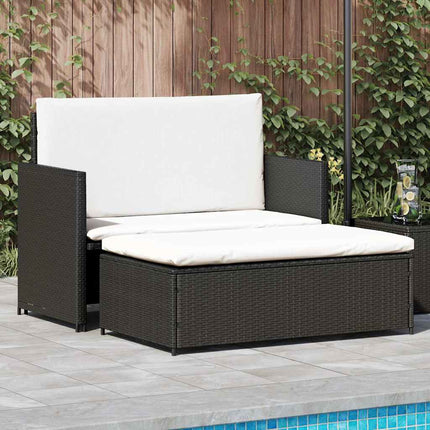 2 Piece Patio Lounge Set with Cushions Poly Rattan Black