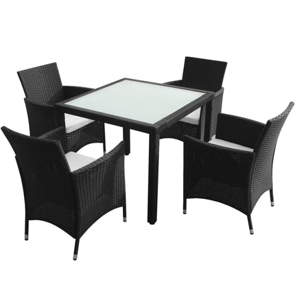 5 Piece Patio Dining Set with Cushions Poly Rattan Black