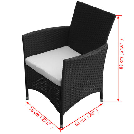5 Piece Patio Dining Set with Cushions Poly Rattan Black