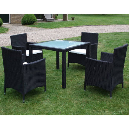 5 Piece Patio Dining Set with Cushions Poly Rattan Black
