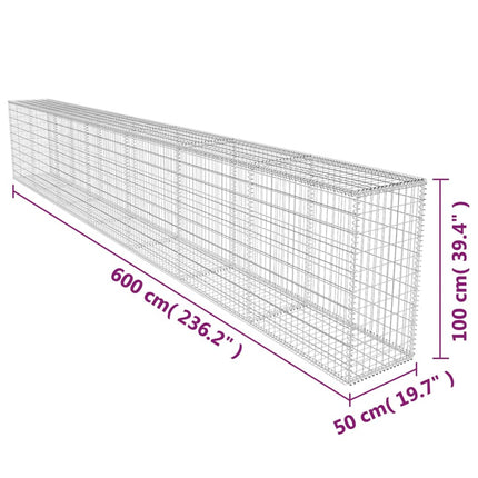 Gabion Wall with Cover Galvanized Steel 236.2"x19.7"x39.4