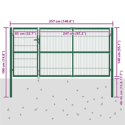 Garden Fence Gate with Posts 137.8x55.1" Steel Green