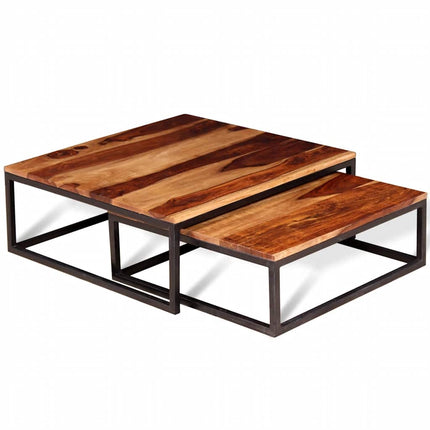Two Piece Nesting Coffee Table Set Solid Acacia Wood