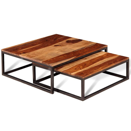 Two Piece Nesting Coffee Table Set Solid Acacia Wood