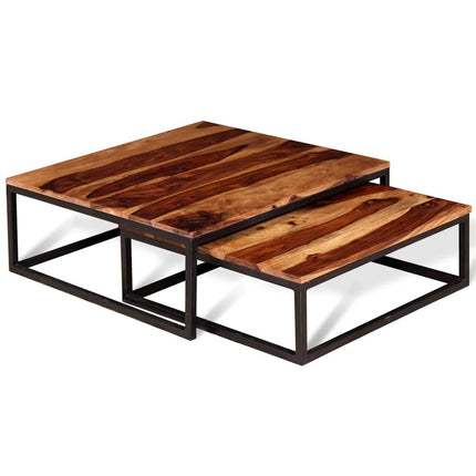 Two Piece Nesting Coffee Table Set Solid Acacia Wood
