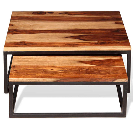 Two Piece Nesting Coffee Table Set Solid Acacia Wood
