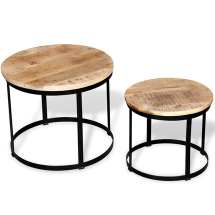 Two Piece Coffee Table Set Rough Mango Wood Round 15.7"/19.7