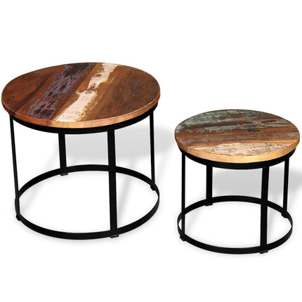 Two Piece Coffee Table Set Solid Reclaimed Wood Round 15.7"/19.7
