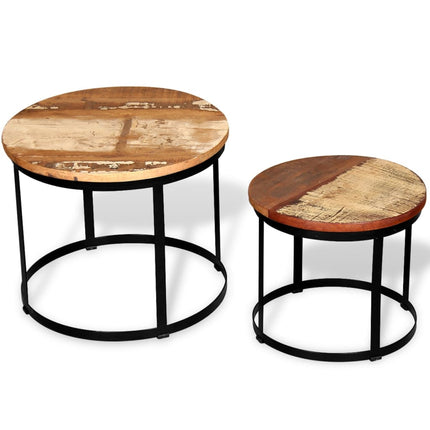 Two Piece Coffee Table Set Solid Reclaimed Wood Round 15.7"/19.7
