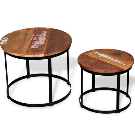 Two Piece Coffee Table Set Solid Reclaimed Wood Round 15.7"/19.7