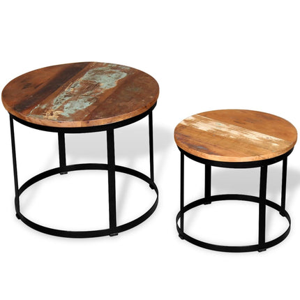 Two Piece Coffee Table Set Solid Reclaimed Wood Round 15.7"/19.7