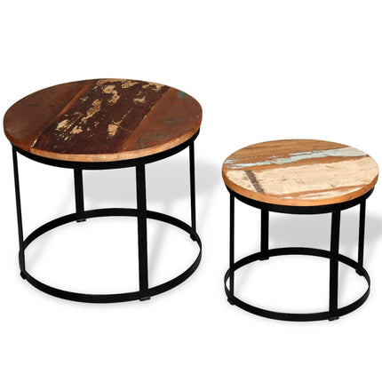 Two Piece Coffee Table Set Solid Reclaimed Wood Round 15.7"/19.7