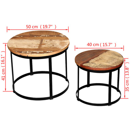 Two Piece Coffee Table Set Solid Reclaimed Wood Round 15.7"/19.7