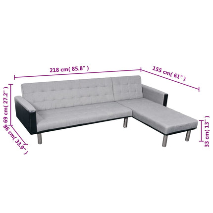 L-shaped Sofa Bed Fabric Black and Gray