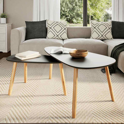 Coffee Table Set 2 Pieces Solid Pinewood Black