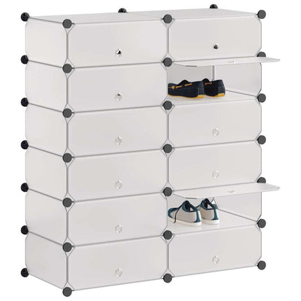 Interlocking Shoe Organizer with 12 Compartments White