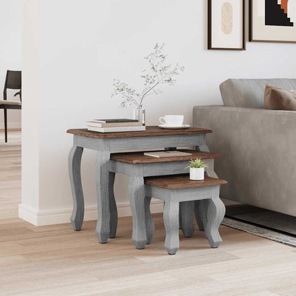 Nesting Table Set 3 Pieces Solid Mahogany Wood