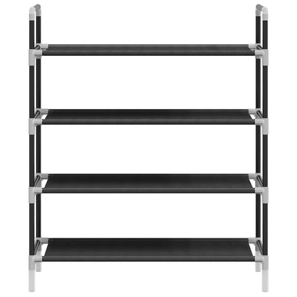 Shoe Rack with 4 Shelves Metal and Non-woven Fabric Black