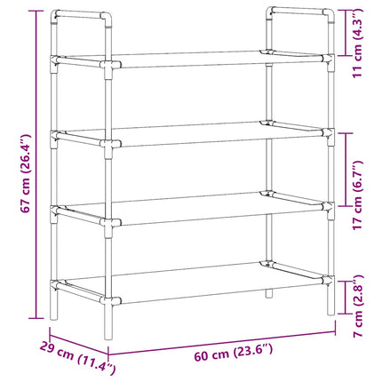 Shoe Rack with 4 Shelves Metal and Non-woven Fabric Black