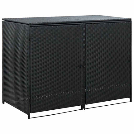 Double Wheelie Bin Shed Poly Rattan Black 58.3"x31.5"x43.7