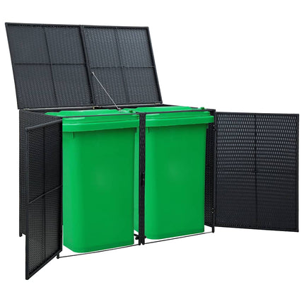 Double Wheelie Bin Shed Poly Rattan Black 58.3"x31.5"x43.7