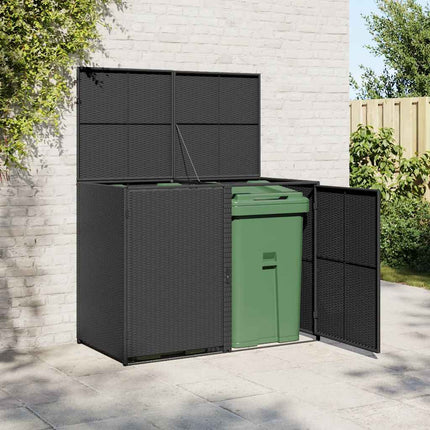 Double Wheelie Bin Shed Poly Rattan Black 58.3"x31.5"x43.7