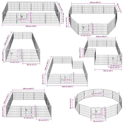 Dog Playpen 12 Panels Steel 31.5"x23.6" Black