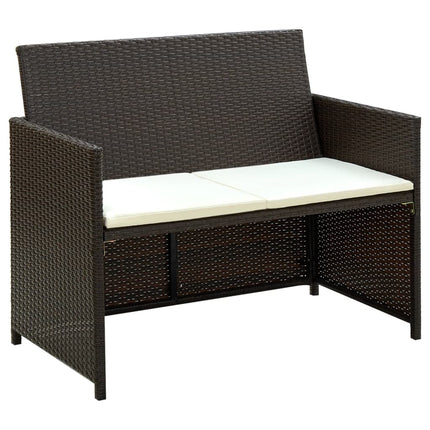 2 Seater Patio Sofa with Cushions Brown Poly Rattan