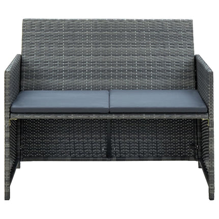 2 Seater Patio Sofa with Cushions Gray Poly Rattan